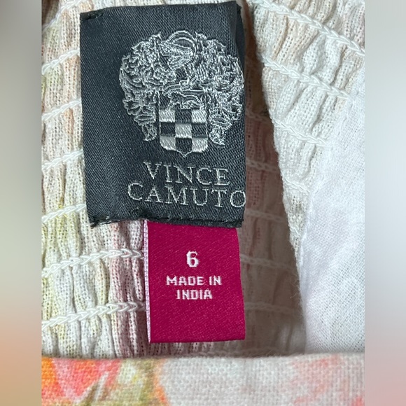 EUC Vince Camuto Linen Aline Dress Floral Print Dress in Ivory and Pastels, Sz 6 - Picture 16 of 16